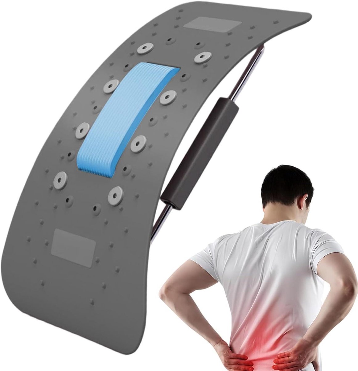 Rugstretch Apparaat - Lendensteun Massage - Spierontspanning Thuis - Verwarmende Magneetstenen - 38.5 x 21.5 cm - Zwart