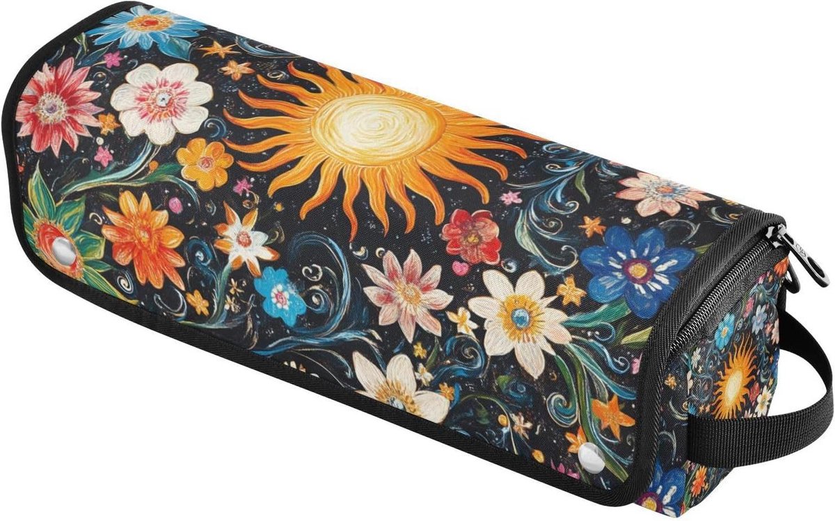 Boho Stijl Vintage Zonnebloemen 2-in-1 Krultang Reisetui met IJzeren Mat Waterdichte Haargereedschap Travel Organizer voor platte strijkijzers, stijltangen, krultangen, boho stijl vintage