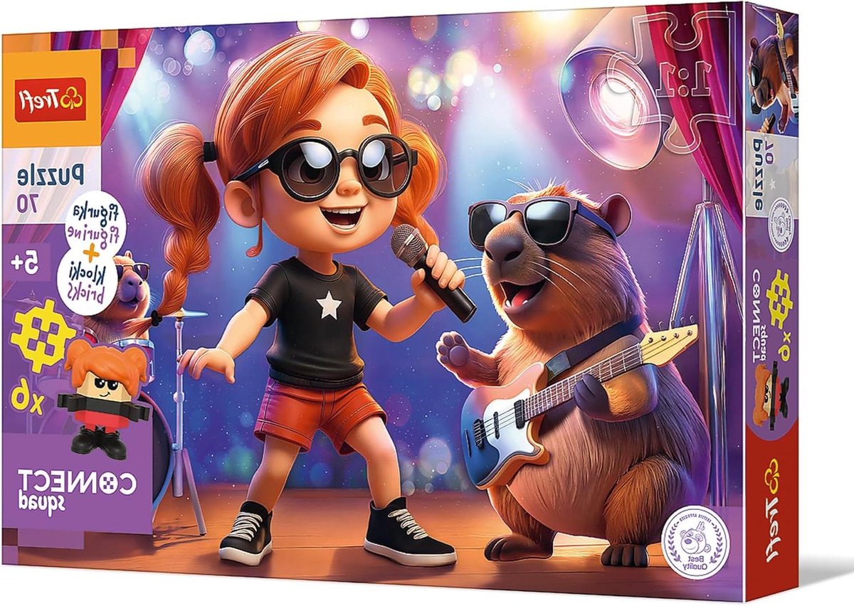 Trefl - Connect Squad, Connect Sue - 70 stuks – Kleurrijke puzzel met figuurtje en bouwstenen inbegrepen, voor kinderen vanaf 5 jaar