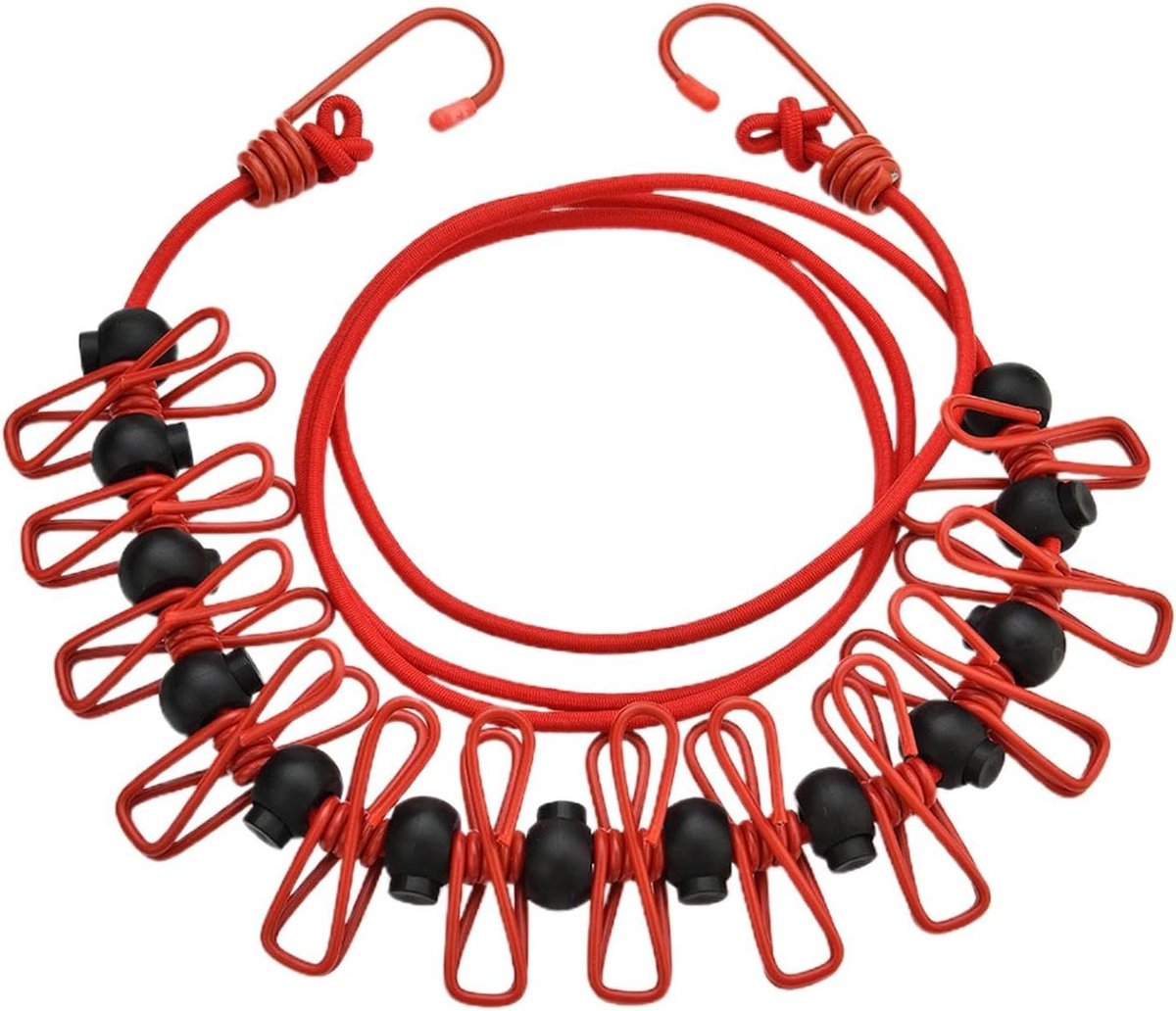 Waslijnen met Clips - Reis Waslijn - Kleding Drogen - Winddicht Ontwerp - 1.7 Meter - Rood