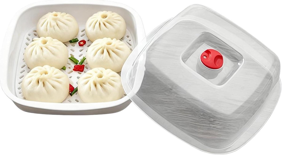 Magnetron Stoomboot Stoompan Deksel Gezond Koken Gelijkmatige Warmte 20.8x20.8x8.5cm Wit