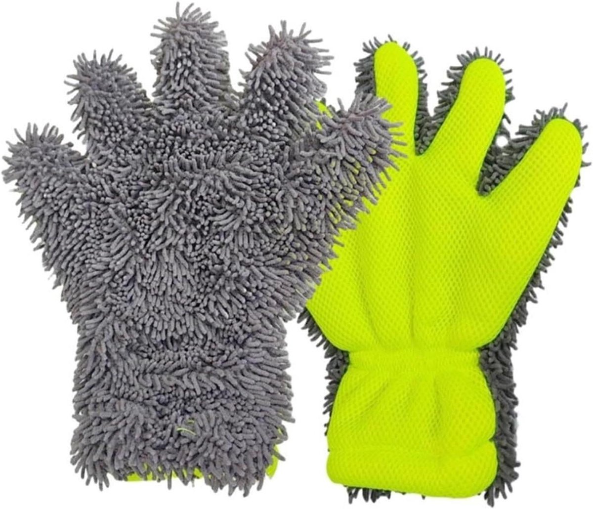 Autowashandschoenen, 1 paar 5-vinger microvezel chenille autoreinigingshandschoenen met elastische manchet, natte of droge washandschoen for auto's, wielen, motorfietsen(Gray)