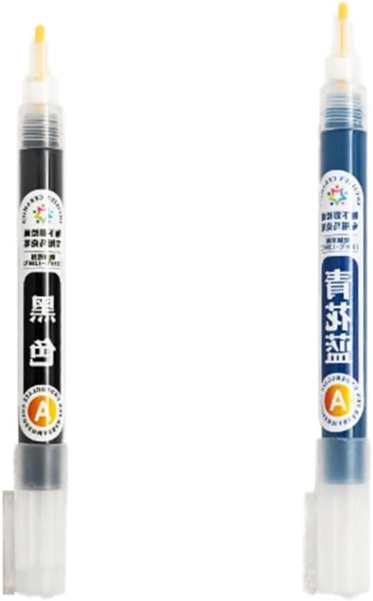 Keramische Stiften Set - Onderglazuur Pennen - Keramiek Decoreren - Hoge Temperatuur Bestendig - 2 Stuks - Blauw & Zwart
