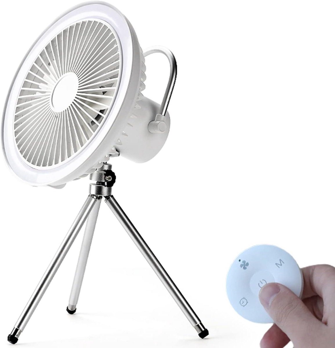 Ventilator met Statief - Draagbare Ventilator - Kamperen en Buiten - Met LED Verlichting - 197x197x116mm - Wit