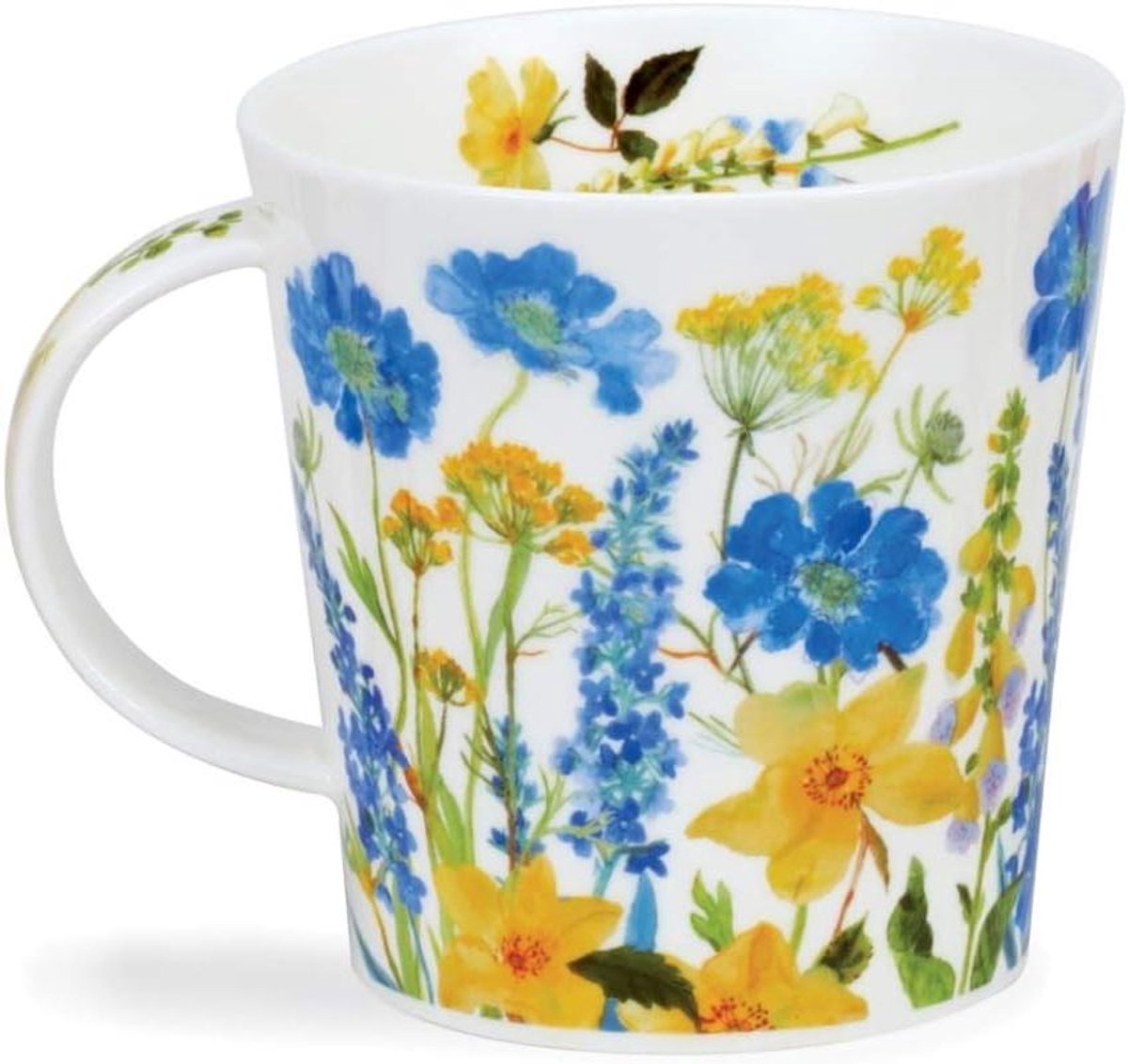Cottage Border Mok - Bloemen Beker - Koffie Drinken - Fine Bone China - 480 ml - Blauw