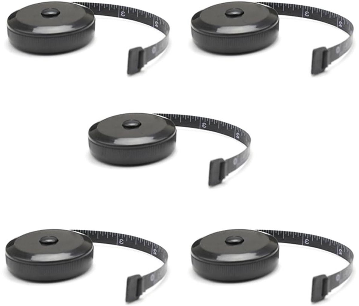 Meetlint Set - Meetlinten Lichaam - Nauwkeurig Meten - Dubbelzijdig Bedrukt - 5 Stuks 1.5 Meter - Zwart