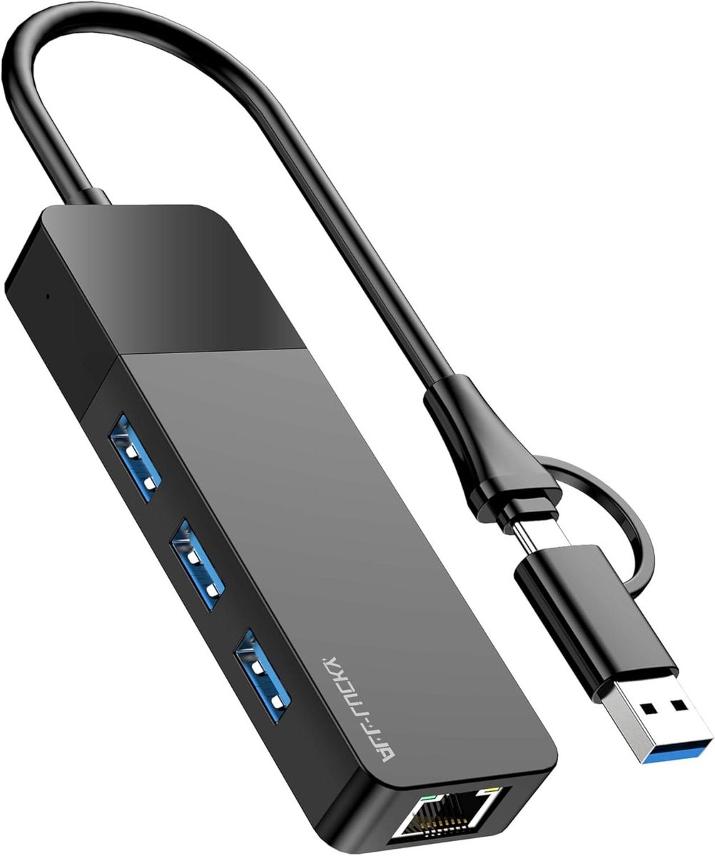 USB C Hub - Netwerk Adapter - Apparaat Uitbreiden - 4 Poorten - Gigabit Snelheid - Zwart