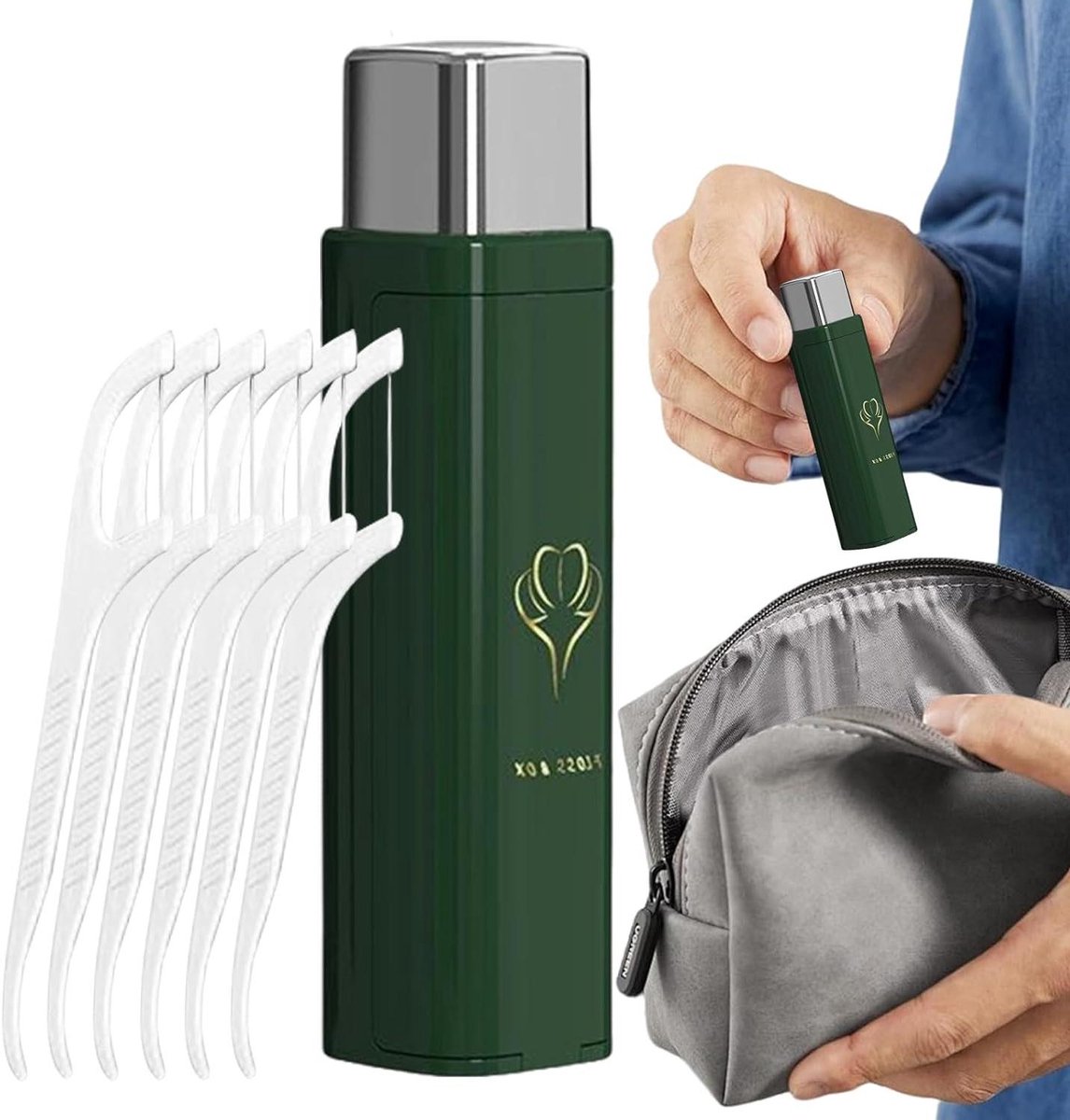Floss houder - Draagbare organizer - Mondhygiëne onderweg - Automatisch navulbaar - Compact formaat - Wit