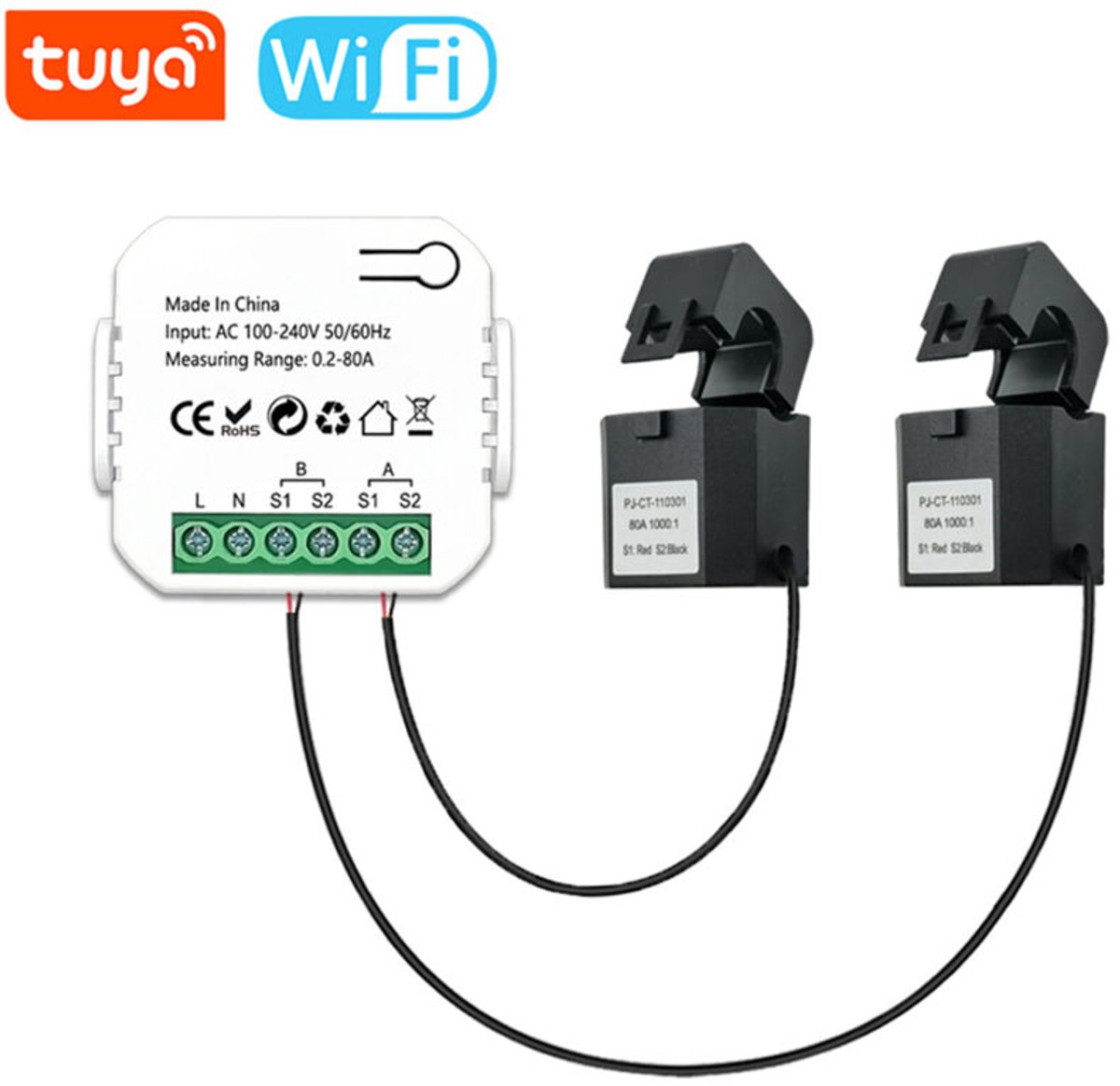 – Speciaal ontworpen wifi-energiemeter voor fotovoltaïsche systemen – Meet nauwkeurig 100-240V, 0,2-80A – Bedienbaar via mobiele app – Eenvoudig te installeren