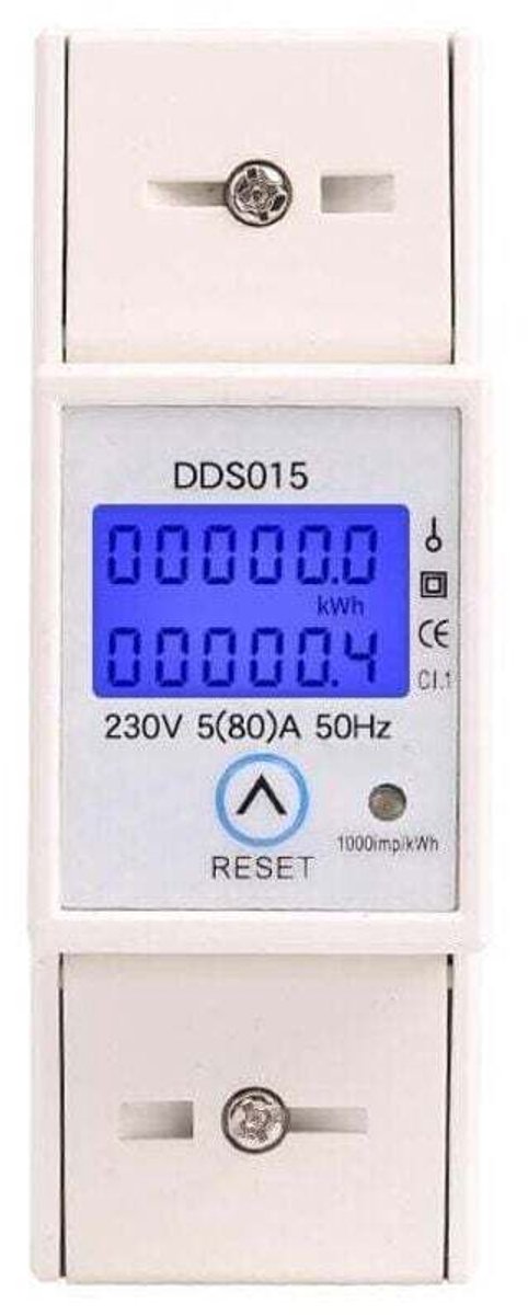 Modulaire eenfasige stroommeter met een maximale stroomsterkte van 80A, enkelvoudig tarief, LCD-display, gedeeltelijke reset.