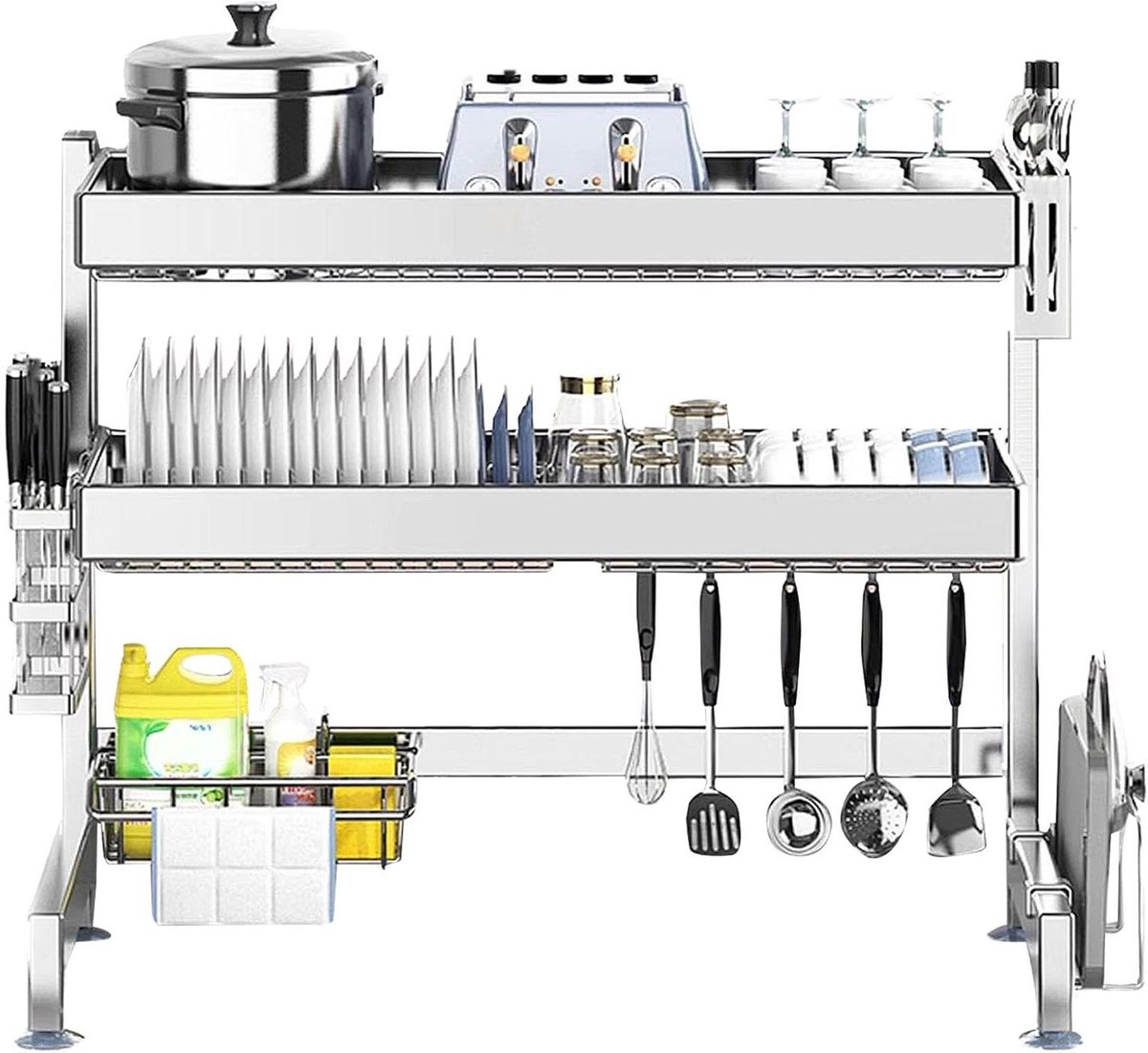 Afdruiprek boven gootsteen - Keuken organizer - Vaat drogen - 3-laags ontwerp - 95 cm - Zilver