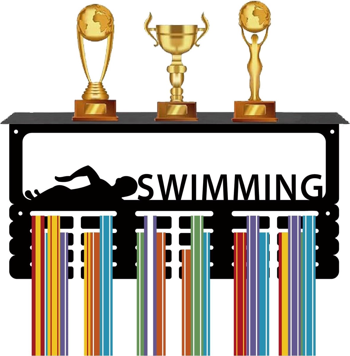 Dailygoods - Dailygoody - Zwemmedaille houder - Medaille hanger - Wandmontage - Modern - Sportprijzen rek - Geschikt voor vrouwen - 39,9 x 20,1 cm
