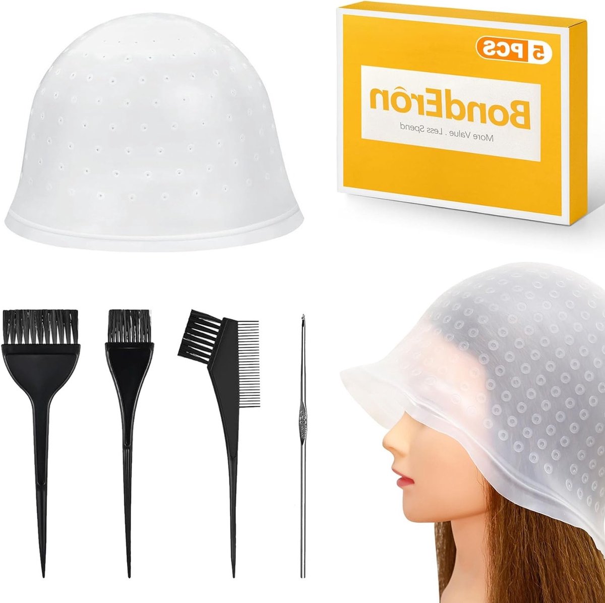 Set van 5 Herbruikbare Siliconen Hoeden met Naald en Borstel voor Haarverf - Professionele Accessoires voor Highlights en Kapsels voor Vrouwen en Mannen