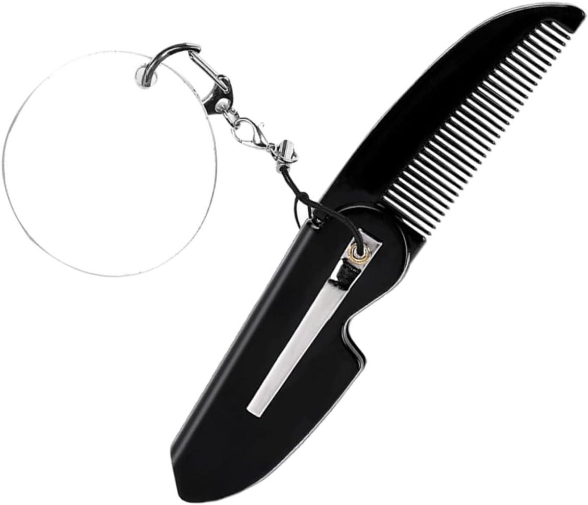 Opvouwbare Kam - Reis Kam - Baard Verzorging - Met Spiegel - Compact Forma - Zwart