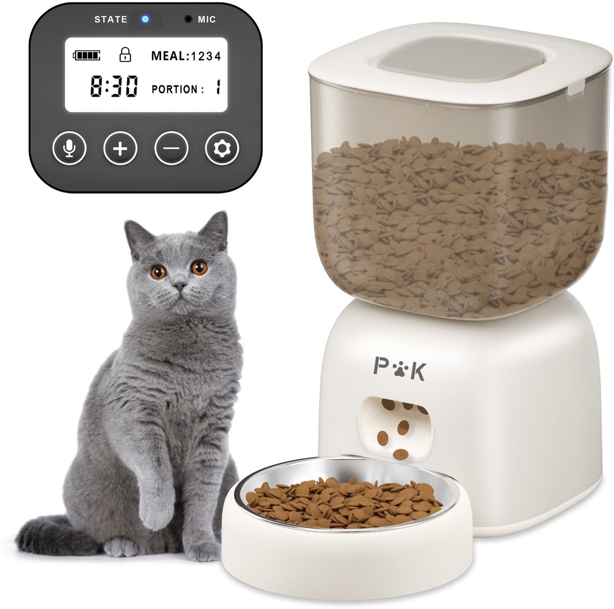 Balimo Automatische voerbak kat/hond - Voerbak automatisch - Voerautomaat kat - Instelbaar voedingsschema 3L - met Timer - Zwart