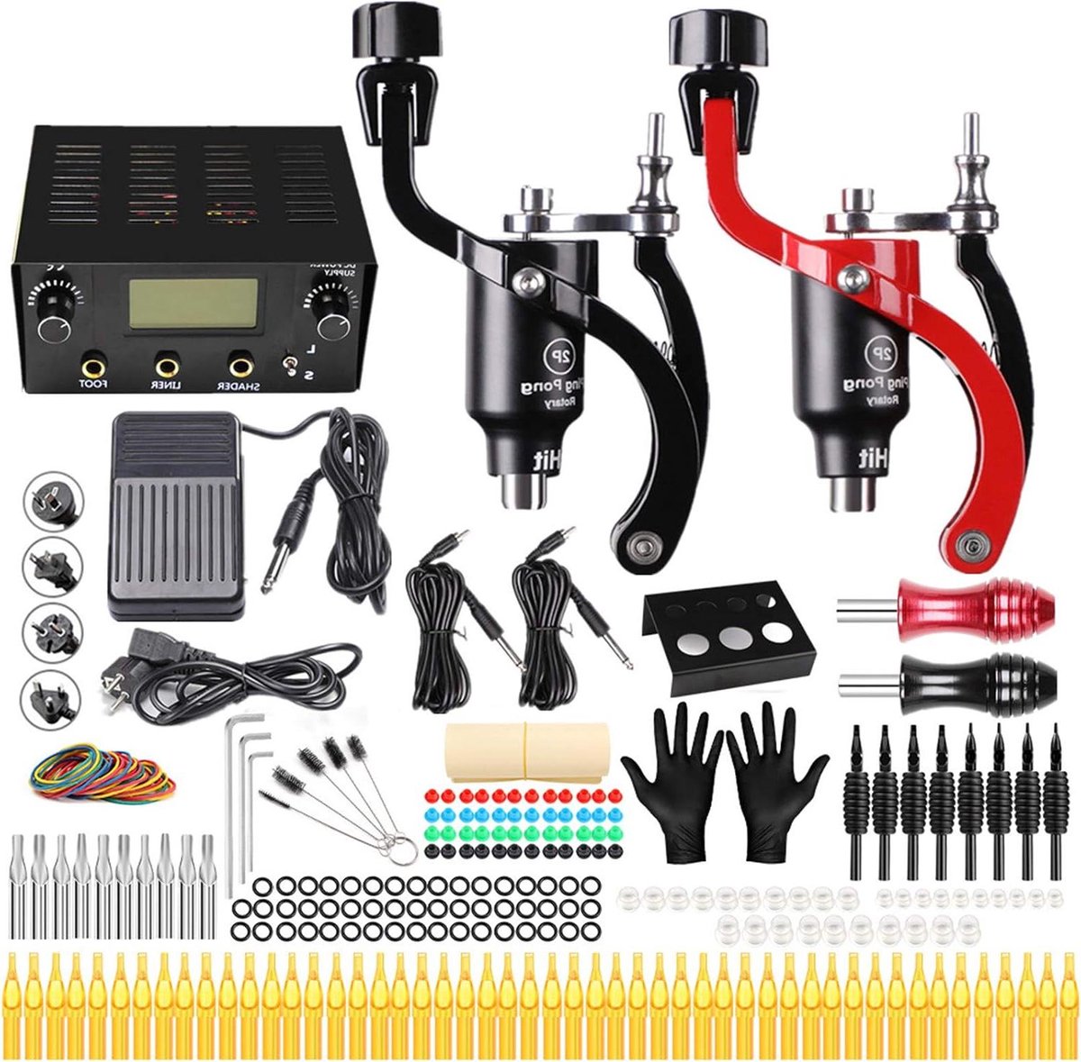 Tattoo Machine Set - Professionele Set - Artistiek Ontwerp - Direct Drive Motor - 50+ Accessoires - Zilver