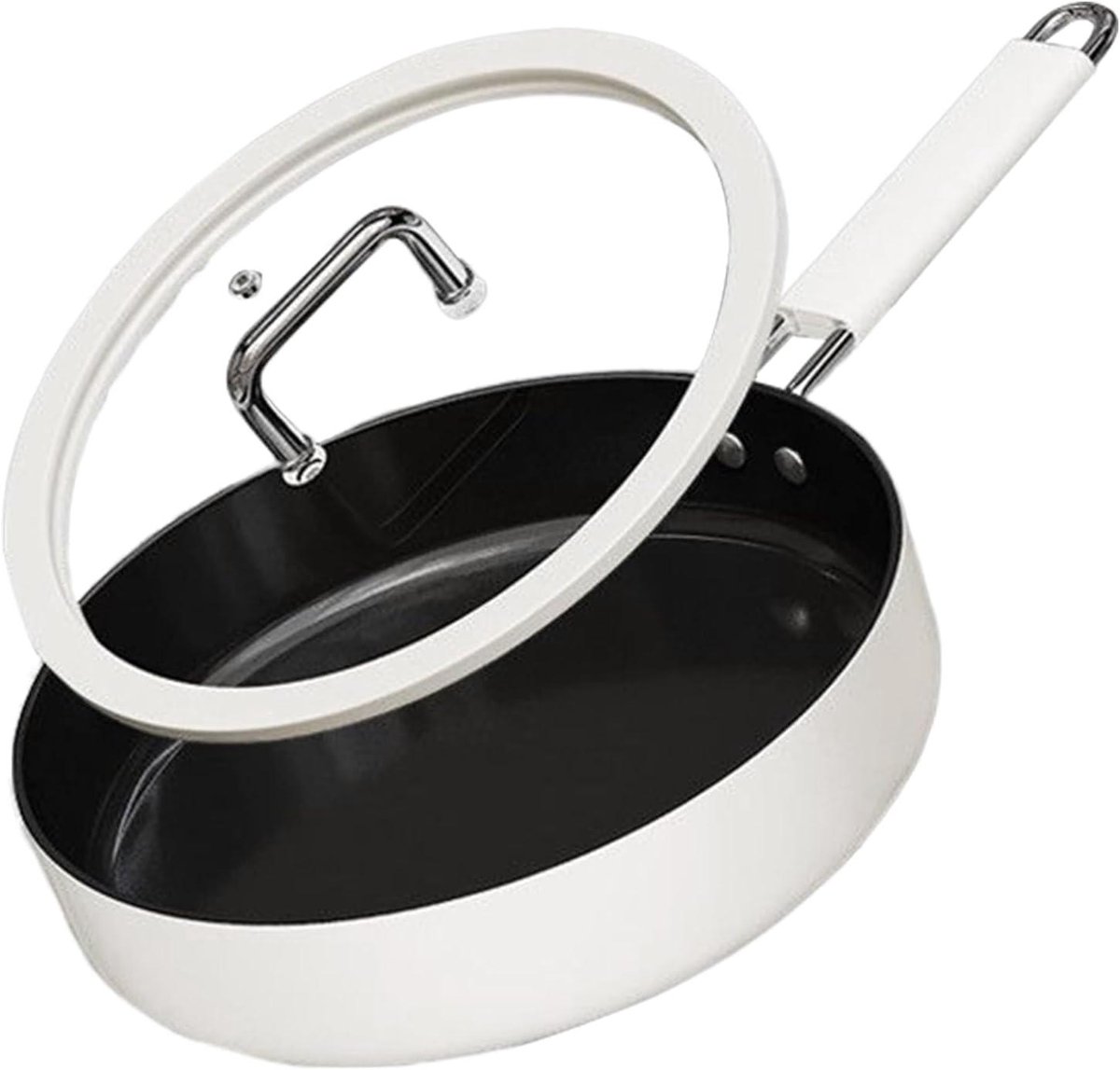 Braadpan Set - Koekenpan Oven - Gelijkmatig Bakken - Keramische Coating - 5 cm Diep - Wit Zwart