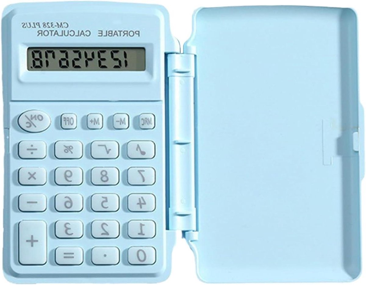 Mini Rekenmachine - Draagbare Calculator - Dagelijkse Berekeningen - Helder LCD Scherm - 10x6 cm - Lichtblauw
