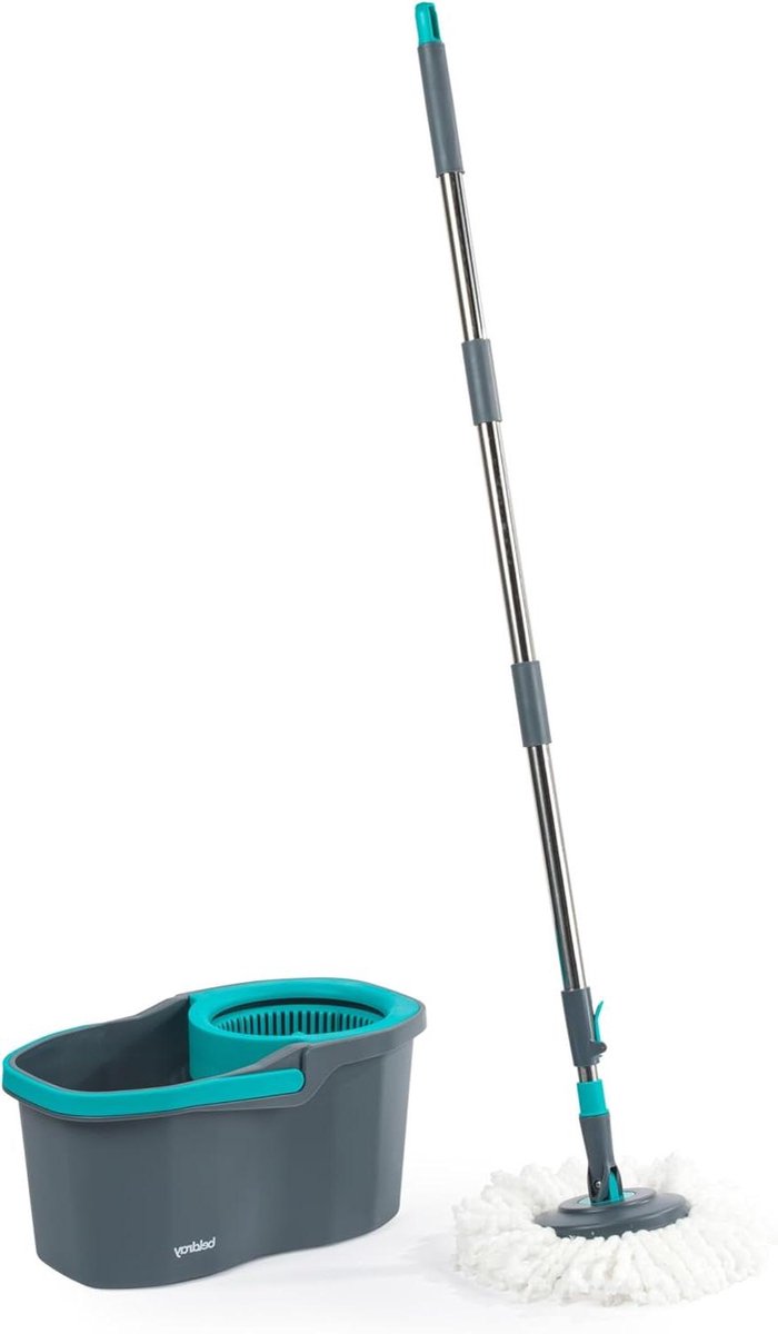 Spinmop Set - Dweil Systeem - Vloeren Schoonmaken - Dubbele Uitwringemmer - 125 cm Steel - Grijs
