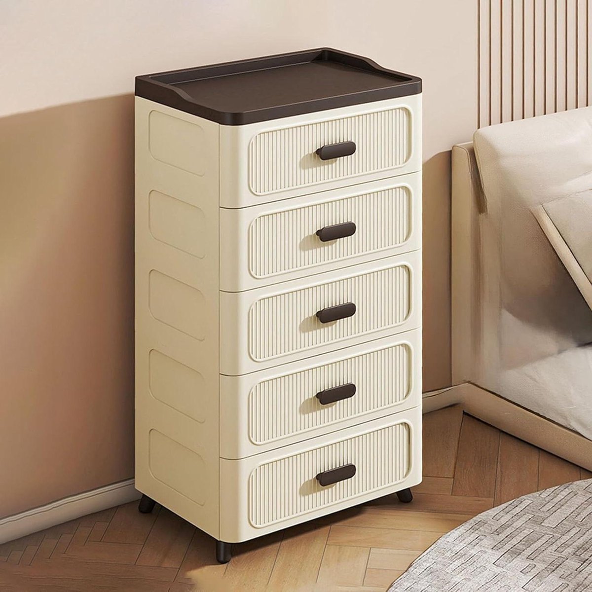 Plastic Ladekast - Opbergkast Meubel - Thuis Opslag - Meerlaagse Ruimte - L45cm - Wit Bruin