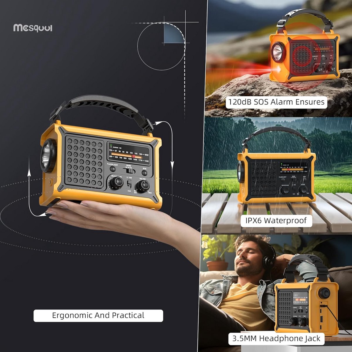 Noodradio - Noodpakket Oorlog - Draagbare Radio - Powerbank Zonneenergie - Transistor Radio - usb oplader – foto 6