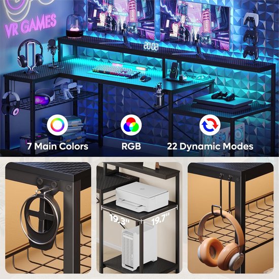 Gaming Bureau met LED Verlichting - Computertafel - Computermeubel - Indeling — afbeelding 2