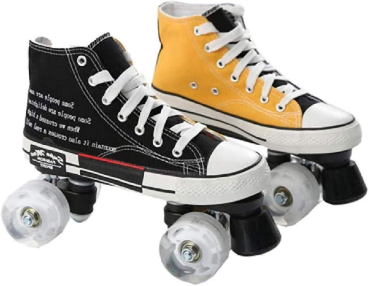 Rolschaatsen Klassieke Canvas Quad Skates Voor Heren En Dames Comfortabele Dubbele Rij Hoge Rolschaatsen Voor Indoor Outdoor Kinderen Beginners