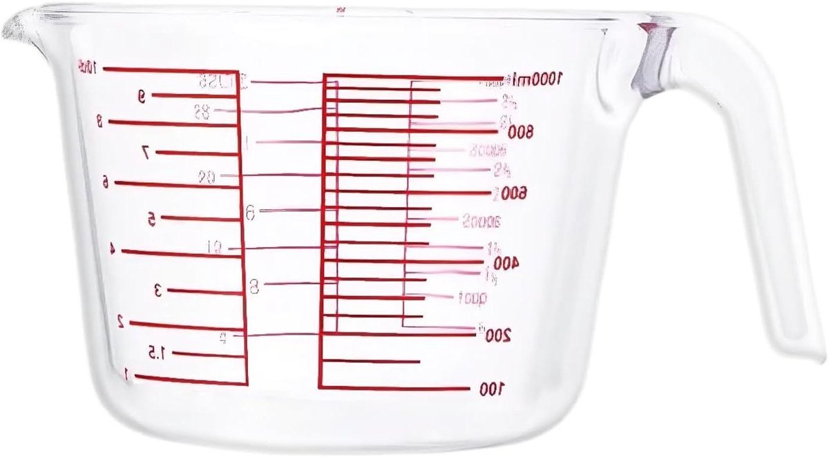 Meetbeker - Maatglas - Bakken en koken - Thermisch schokbestendig - 1000 ml - Transparant