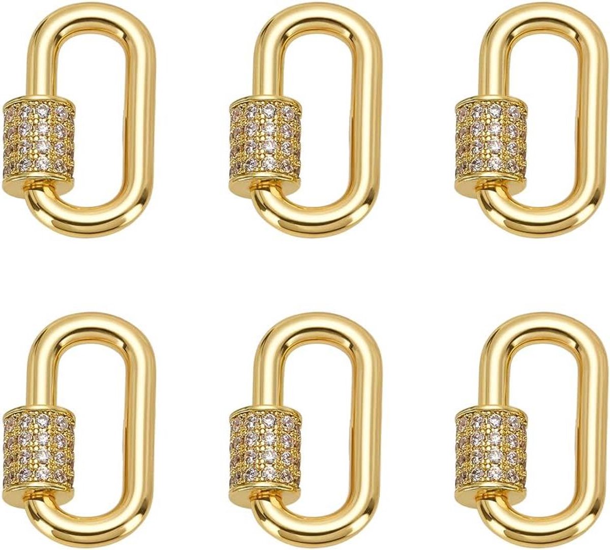 Schroef Karabiners Set - Ovalen Sluitingen - Sieraden Maken - Goudkleurig Messing - 6 Stuks - Goud