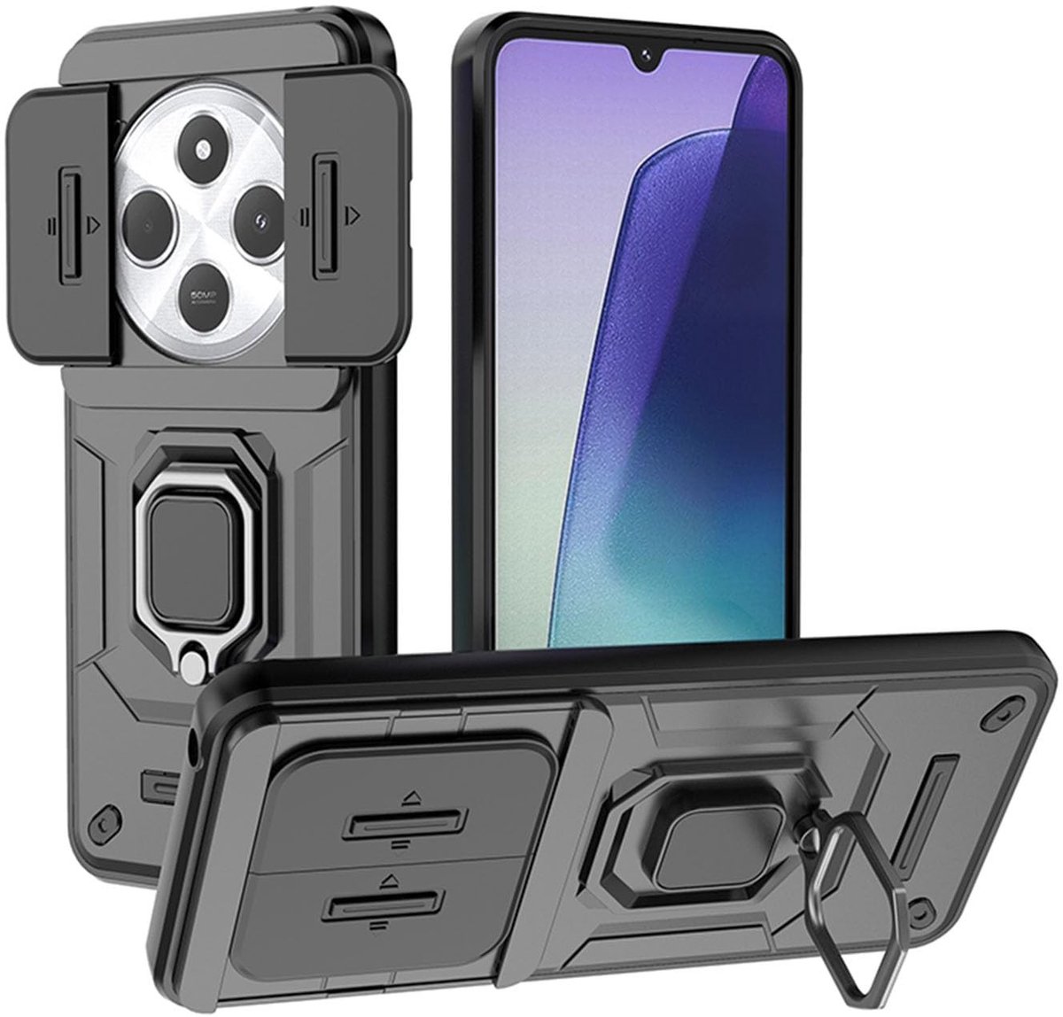 Dailygoods - Robuust Hoesje voor Xiaomi Redmi 14C 4G met Schuifcamera en Kickstand