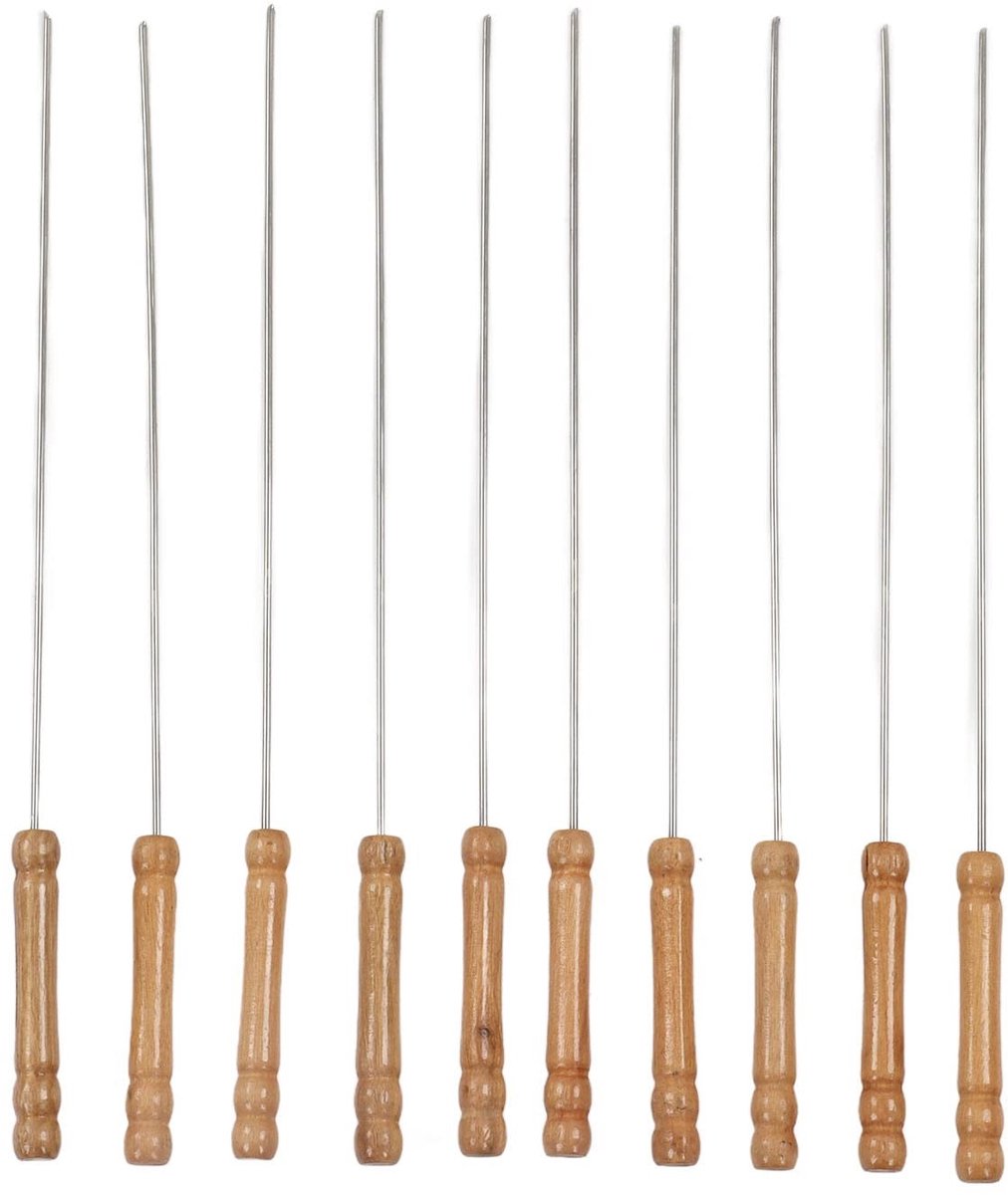 Dailygoods - 10 Stuks Roestvrijstalen BBQ Spiesjes met Houten Handgrepen