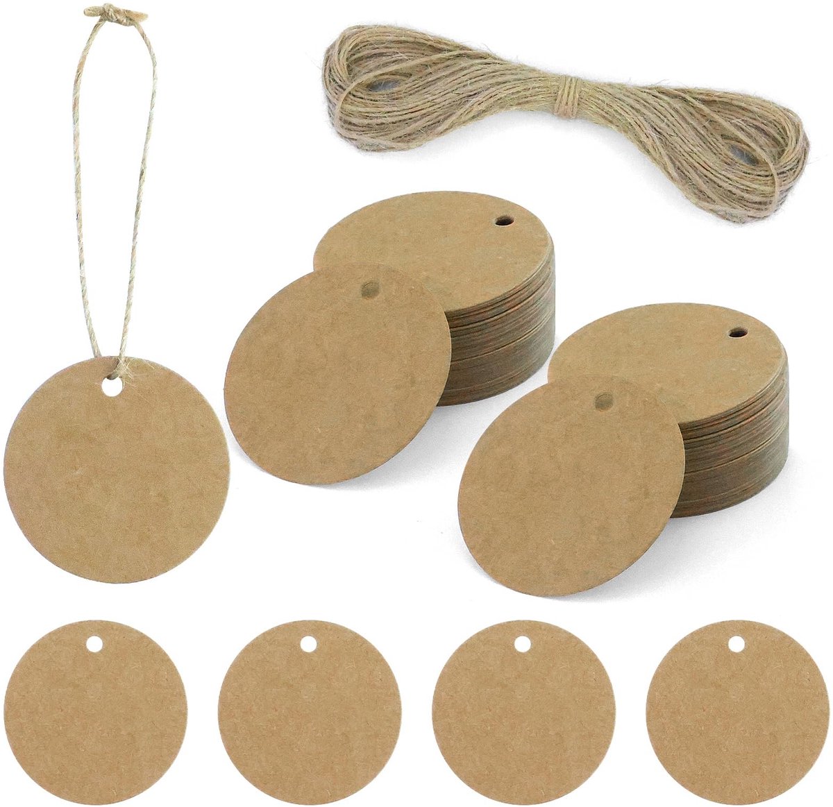 Dailygoods - Ronde Cadeaulabels van Kraftpapier, 300 Stuks met Snoer