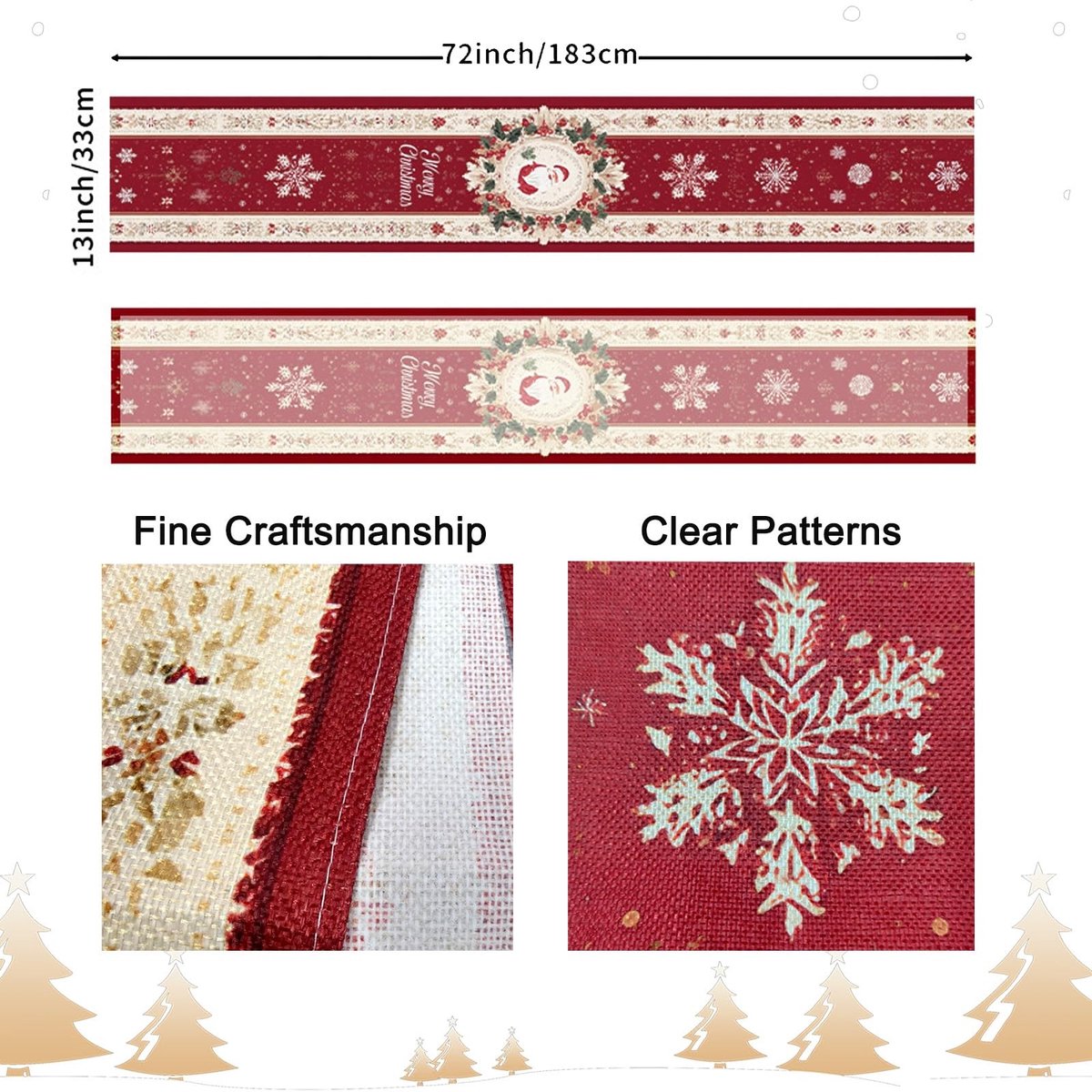Dailygoods - Rood Kersttafelloper 183 x 33 cm, Afwasbaar