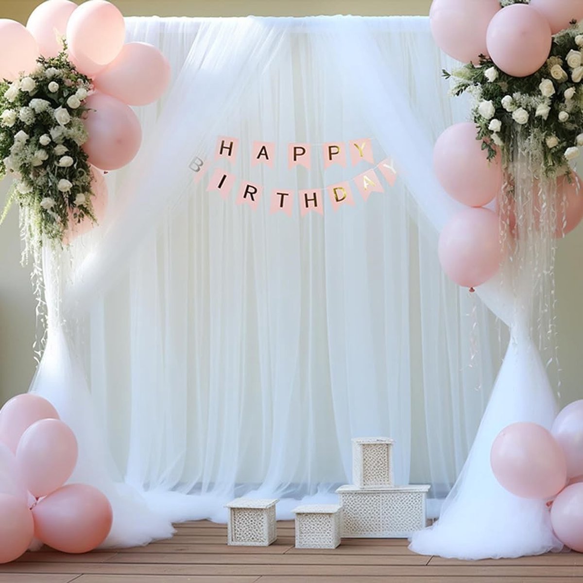 Dailygoods - Set van 2 Witte Tule Achtergrond Gordijnen voor Feestdecoratie