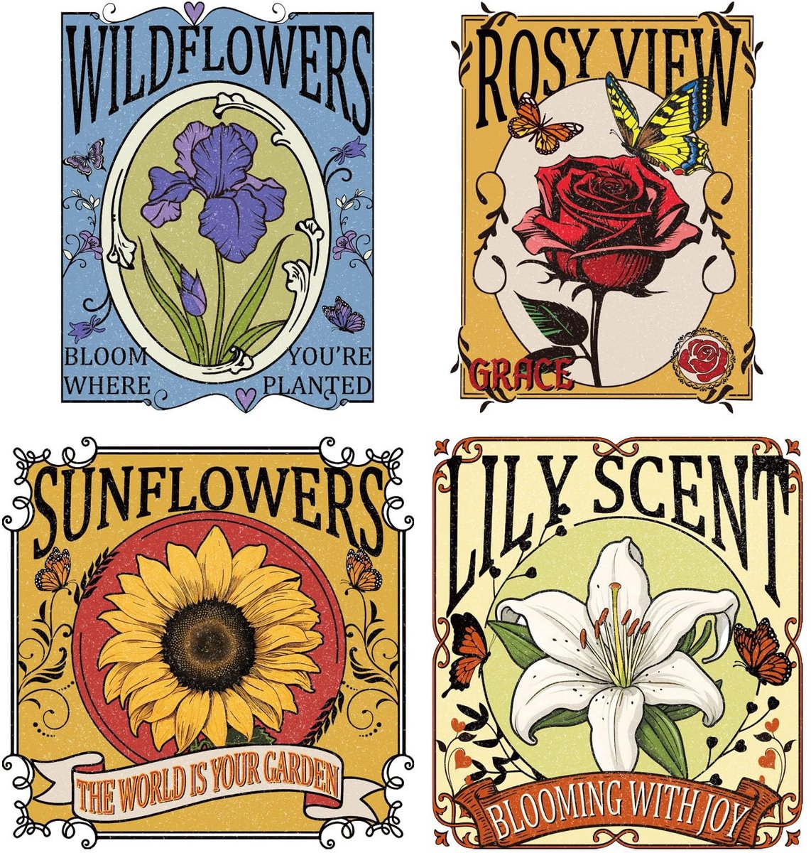 Dailygoods - 4 Stuks Bloemen Opstrijkpapier met Motiverende Tekst