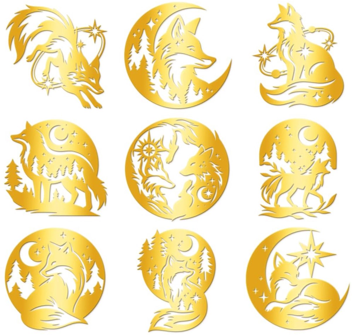 Dailygoods - Set van 9 Zelfklevende Gouden Decoratieve Stickers voor Handwerk