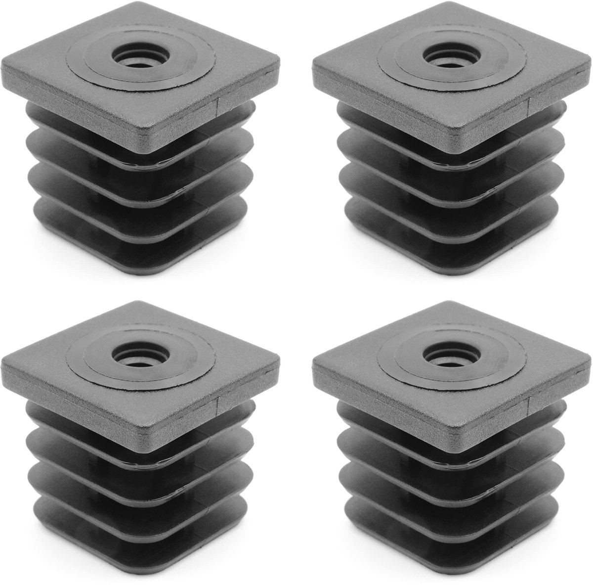 Dailygoods - Dailygoody - Schroefdraadstop - Voetdoppen - Zwart - Insteekbus voor vierkante buizen - Geschikt voor 50 x 50 mm - Draaglast tot 200 kg