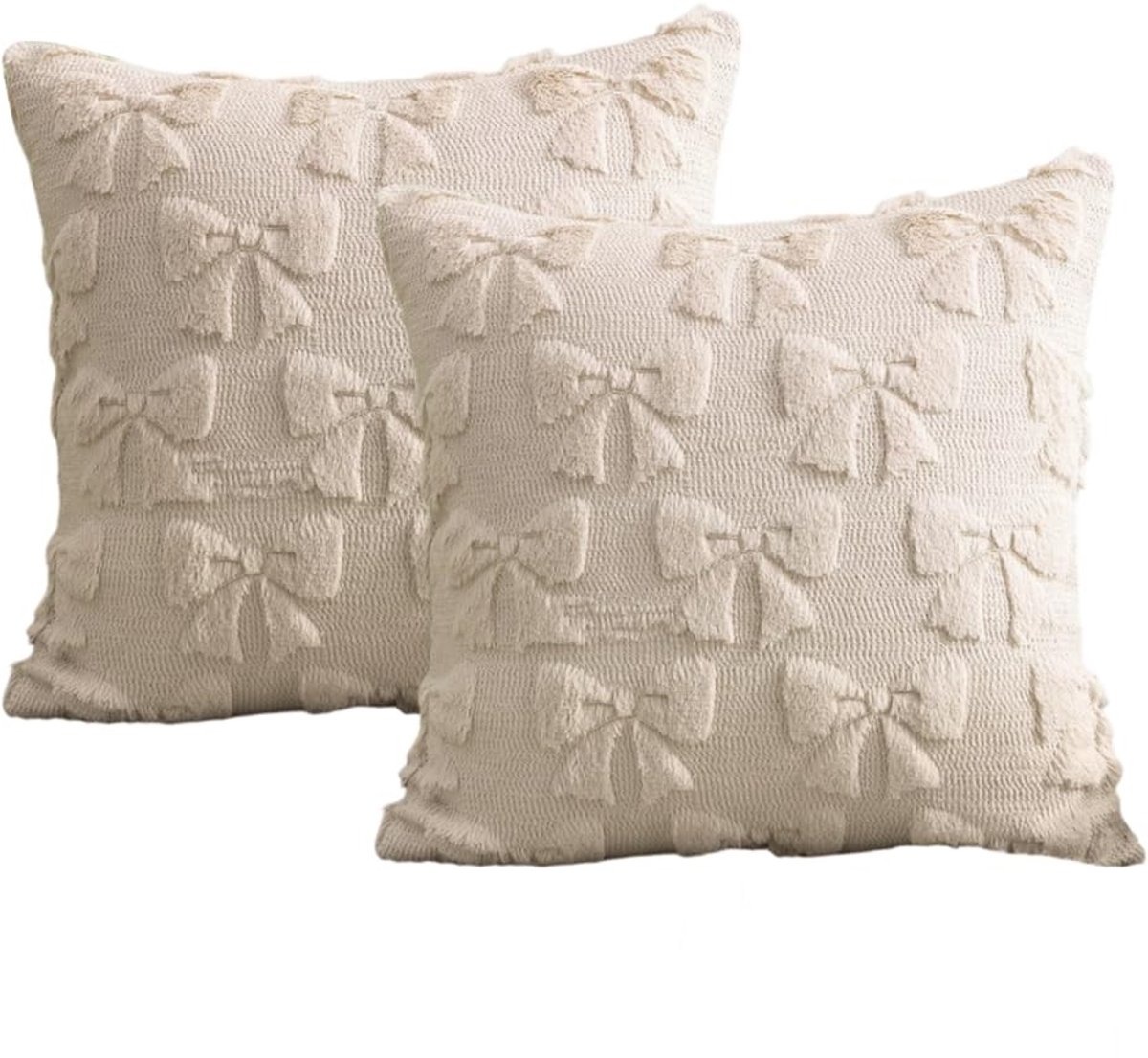 Dailygoods - Set van 2 Kussenslopen met Driedimensionaal Strikdesign in Beige