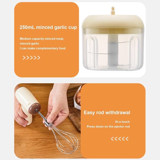Elektrische handmixer - Keukenmixer Garde - Eten Bereiden - Draadloos en Multifunctioneel - 23 x 8.3 x 23 cm - Kaki — afbeelding 5
