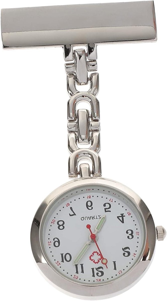 Verpleegkundige Horloge - Zakhorloge Dames - Tijd Aflezen - Handige Clip - 8 x 3 cm - Zilverkleurig