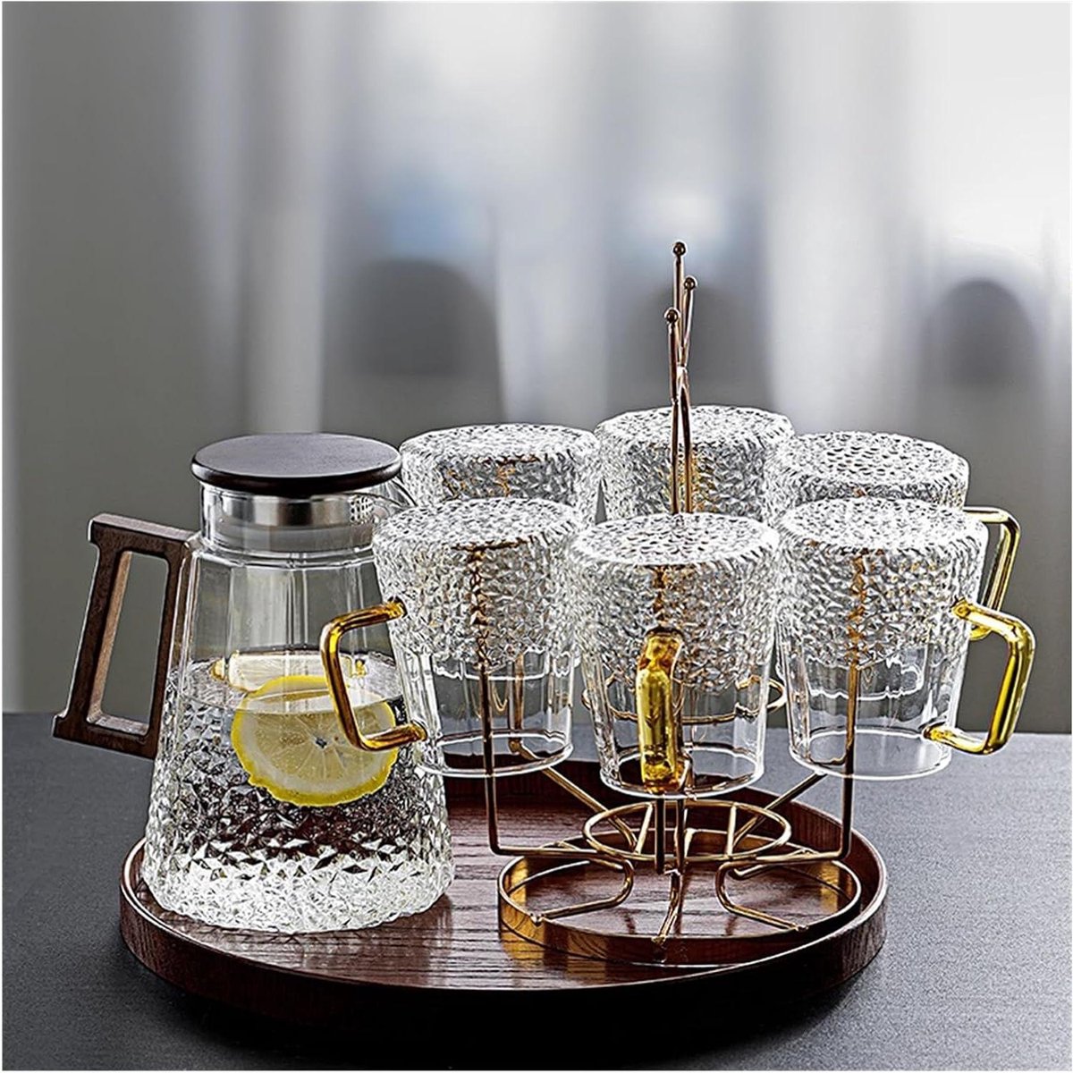 Waterkaraf Set - Glazen Kan - Dranken Serveren - Hittebestendig Glas - 6 Delig - Transparant