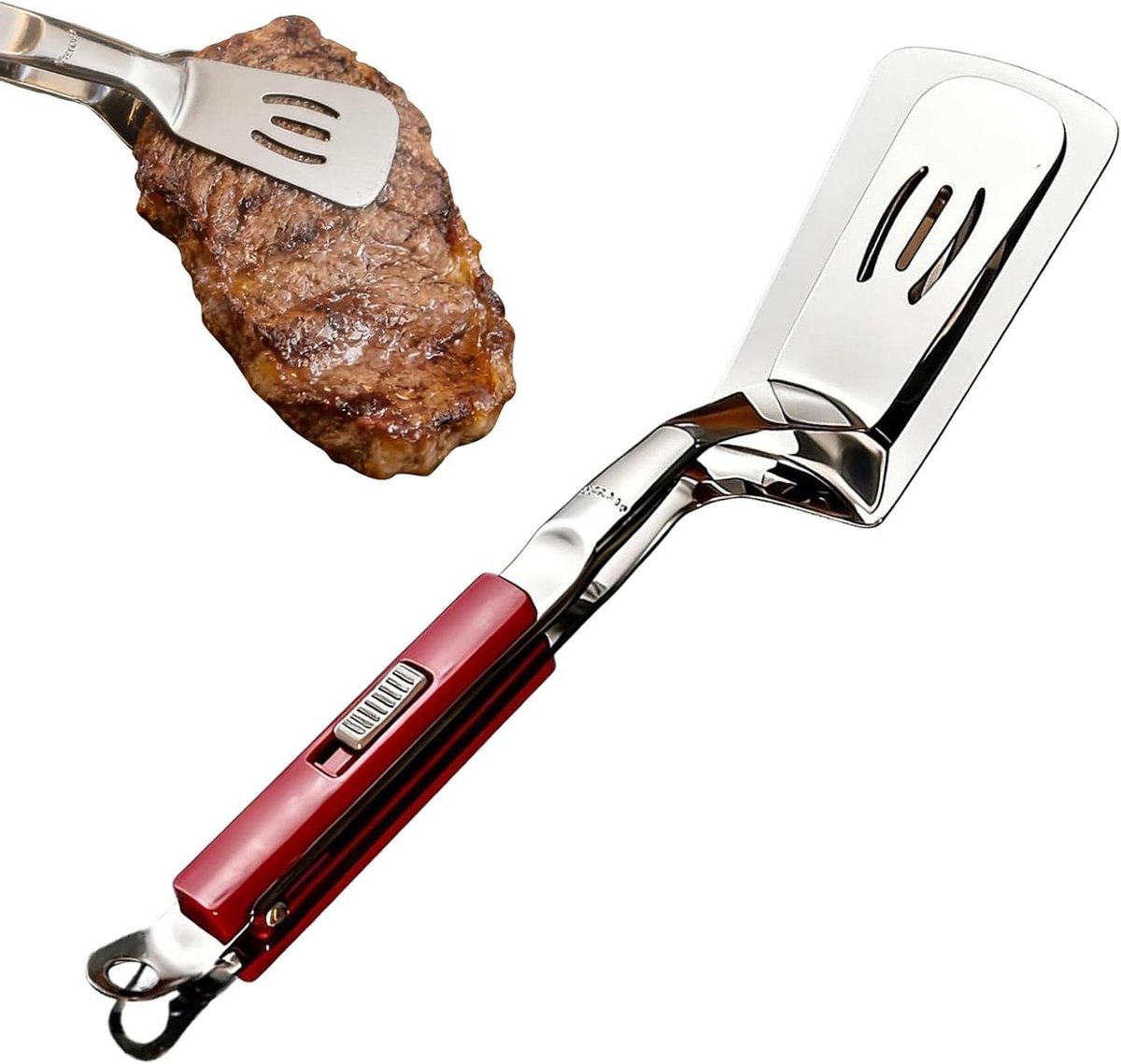 Grill Tang - Spatel Klem - Barbecue Gereedschap - Hittebestendig Roestvrij Staal - 29 cm - Rood