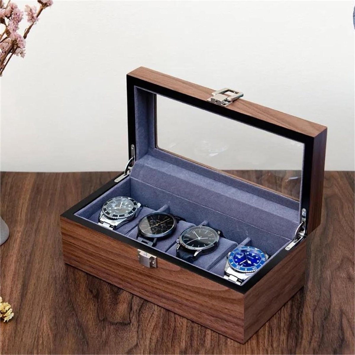 Sieraden Opbergdoos - Horloge Kast - Sieraden Organiseren - Walnoot Houten - 30x21x10 cm - Walnoot