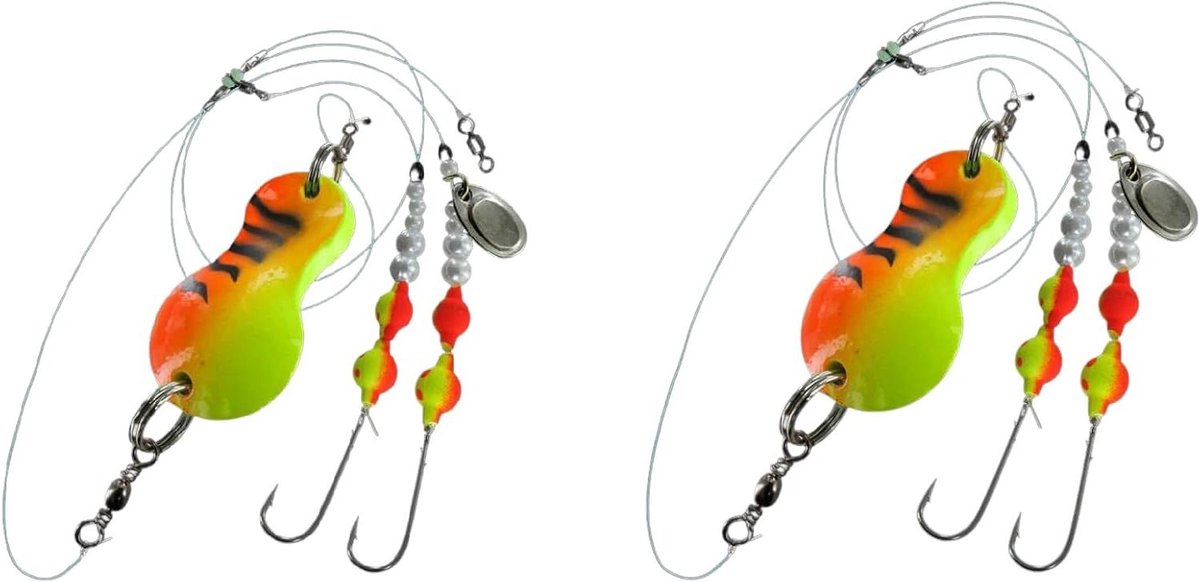 Vissen Lepels - Lokaas Set - Zeevissen Vangen - UV-Actieve Lokkers - 2 stuks 60/80g - Groen Rood Tijger