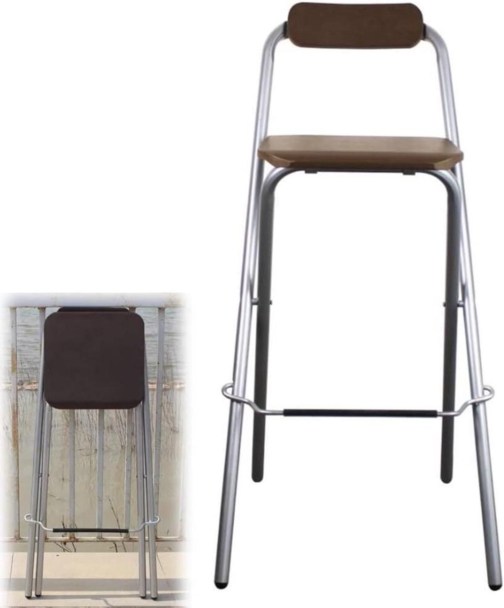 Opvouwbare Barkruk - Hoge Stoel - Buiten Zitten - Met Rugleuning - 70cm Hoog - Sliver