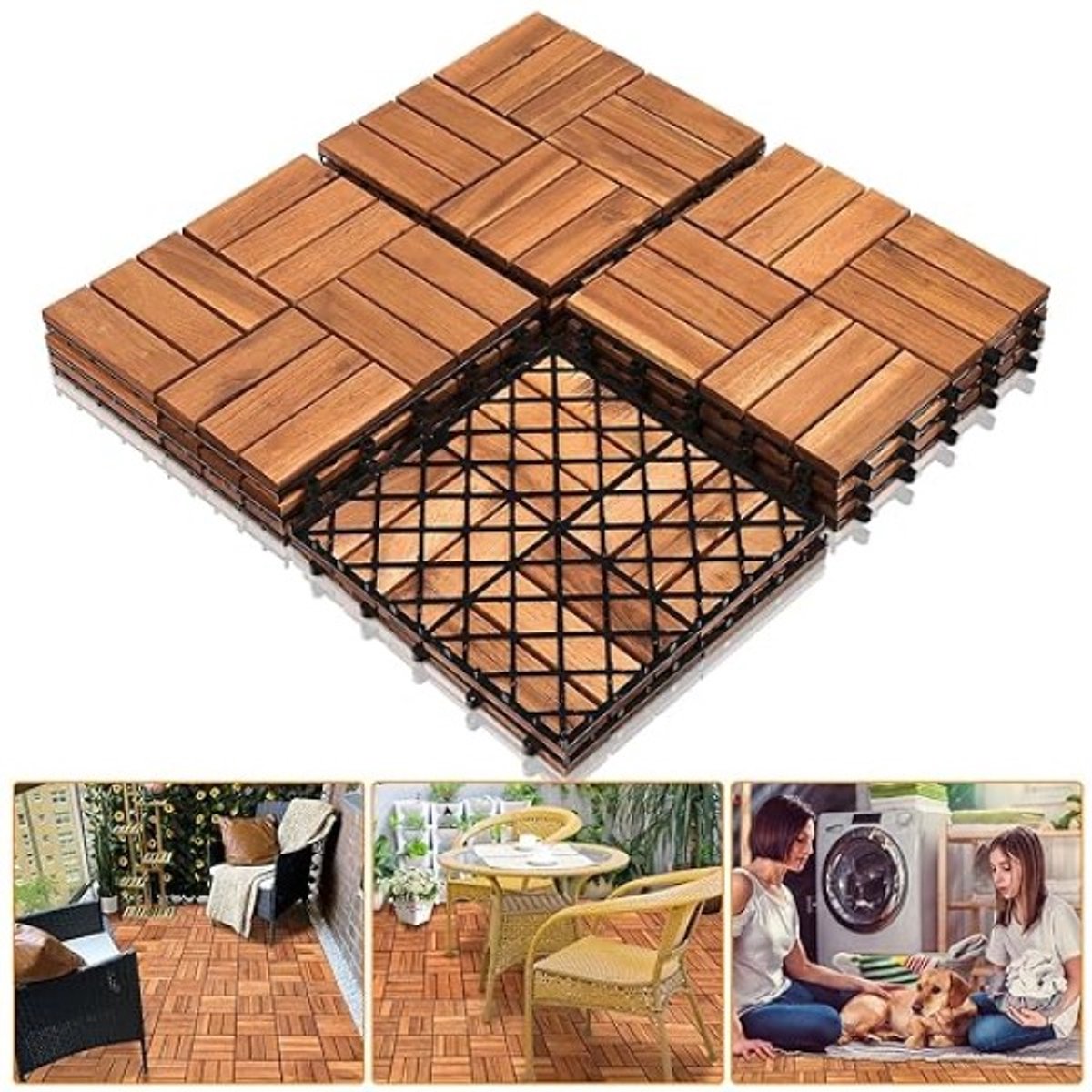 Houten terrastegels acaciahout 2 m² - 22 stuks 30x30 cm kliksysteem