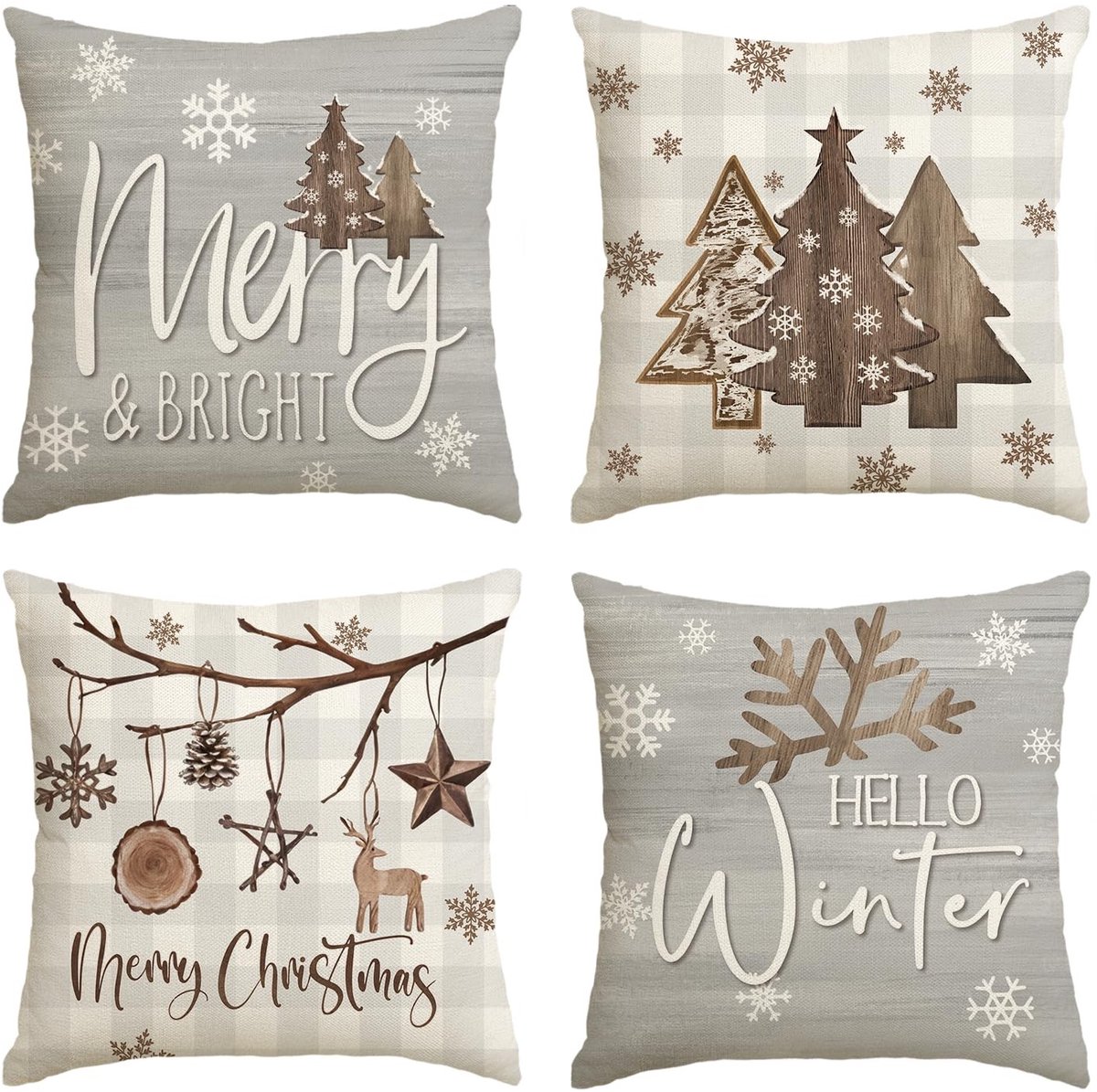 Cosensi - Dailygoods - Dailygoody - Kerstkussenslopen - Decoratieve kussens - Modern design - 45 x 45 cm - Sneeuwvlokken en rendieren - Geschikt voor woonkamer en slaapkamer