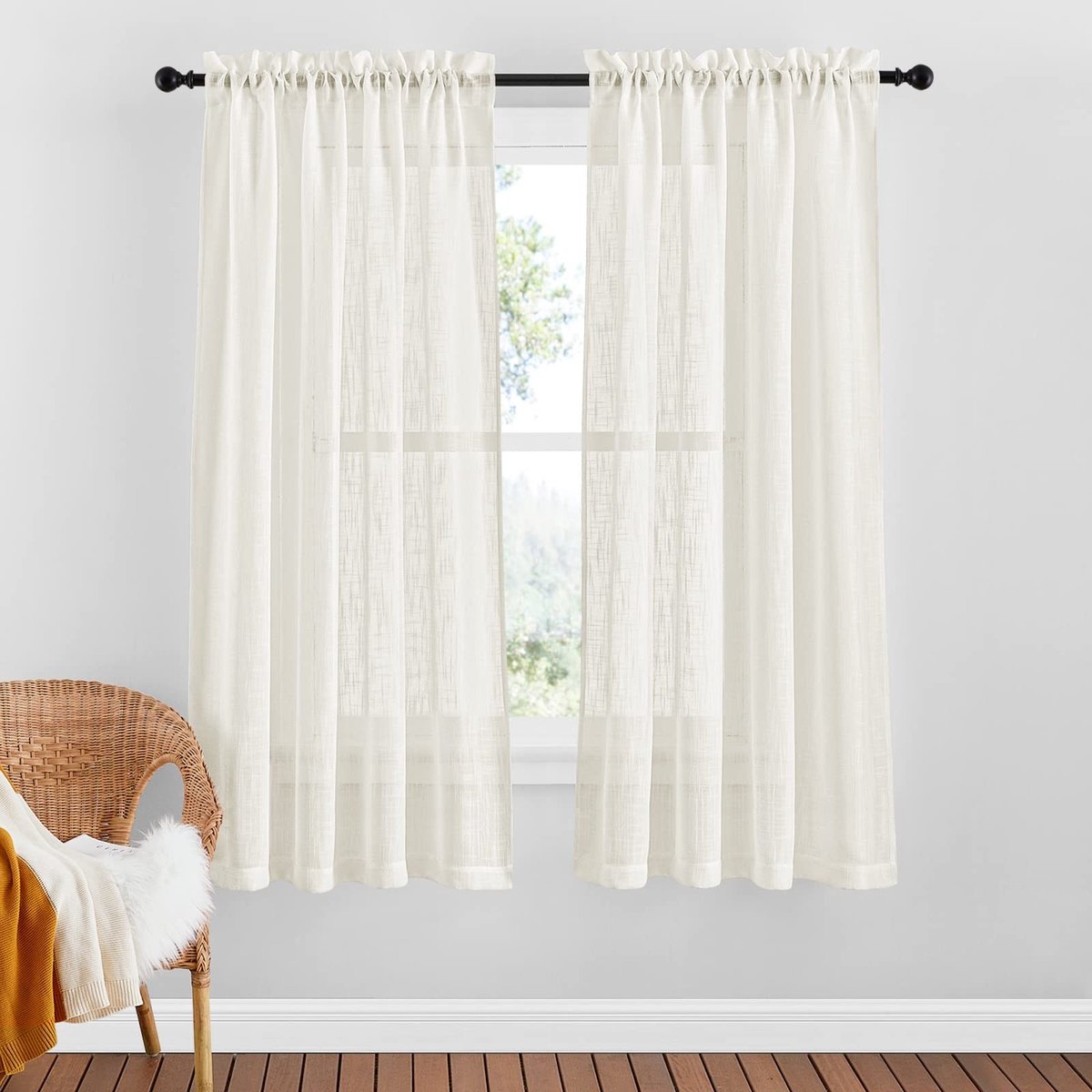 PONY DANCE Set van 2 Semi-Transparante Gordijnen - Licht Beige - 160 x 132 cm - Modern voor Woonkamer