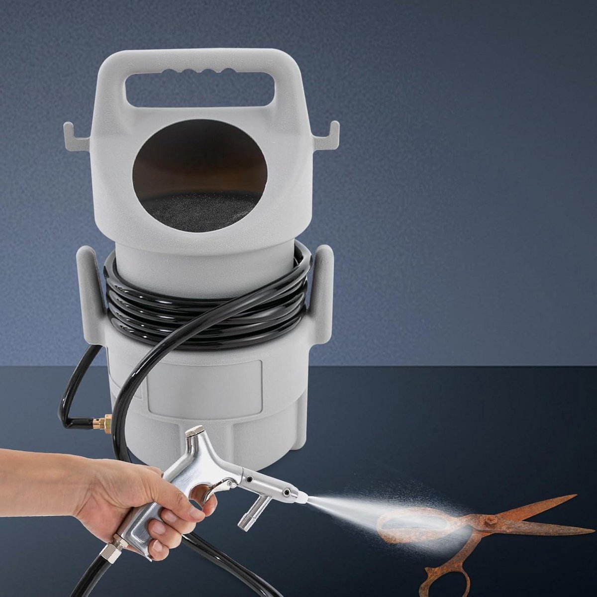 Mobiele Zandstraler - Verrijdbare Zandstraalpistool - Metaal Reinigen - Grote Capaciteit - 15 kg - Grijs