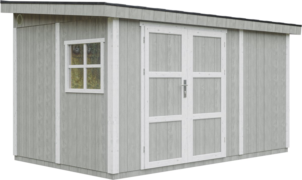 Timbela M939-TUNDRA GREY - LP SmartSide Tuinhuis op houtbasis - 8,68 m² - 248x412xH231 cm - met vloer en verf
